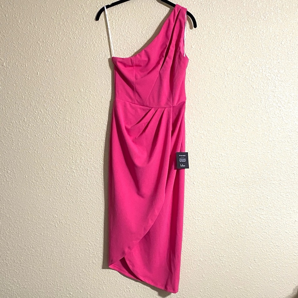 NWT Lulus Hot Pink So Flirty one Shoulder Cutout Asymmetrical Dress Size S - Picture 3 of 14